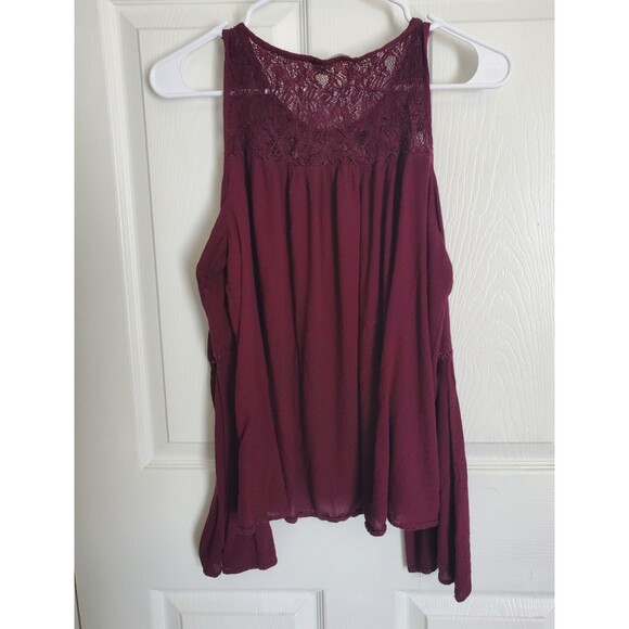 Rewind Womens Cold Shoulder Gauxy Peasant Blouse Red Purple Size XL Embroidered - Picture 6 of 11